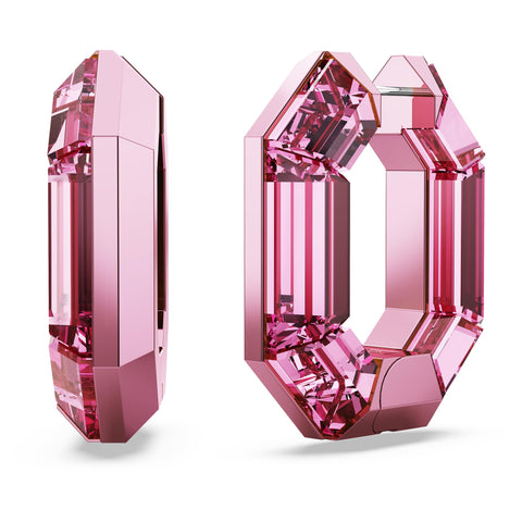 Swarovski Lucent Small Hoop Earrings, Pink Octagon-Shaped Crystals, Part of the Swarovski Lucent Collection