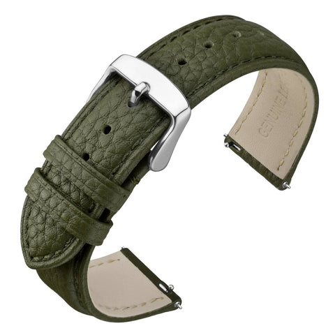 ANNEFIT Watch Band 16mm, Quick Release Textured Padded Leather Straps with Silver Buckle for Men and Women (Army Green)