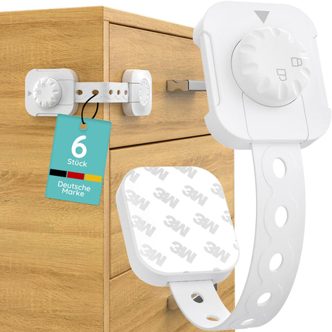 Baby Drawer Locks - Pack of 6 Child Safety Cabinet & Drawers, Self-Adhesive Cabinet Safety Baby No Drilling, Adjustable Child Lock Drawers & Fridge for Children