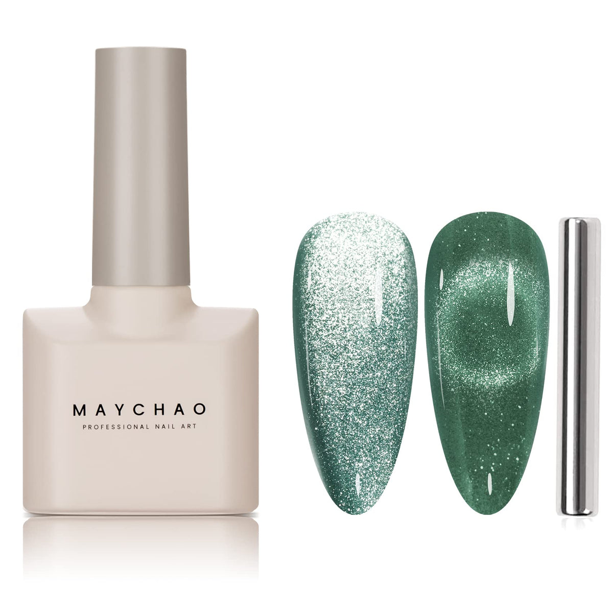 MAYCHAO 15ML Cat Eye Gel Nail Polish 1Pc Light Green Gel Polish with Magnet Soak off Holographic Magnetic Nail Polish for Nail Art Manicure Salon DIY at Home, 0.5 OZ