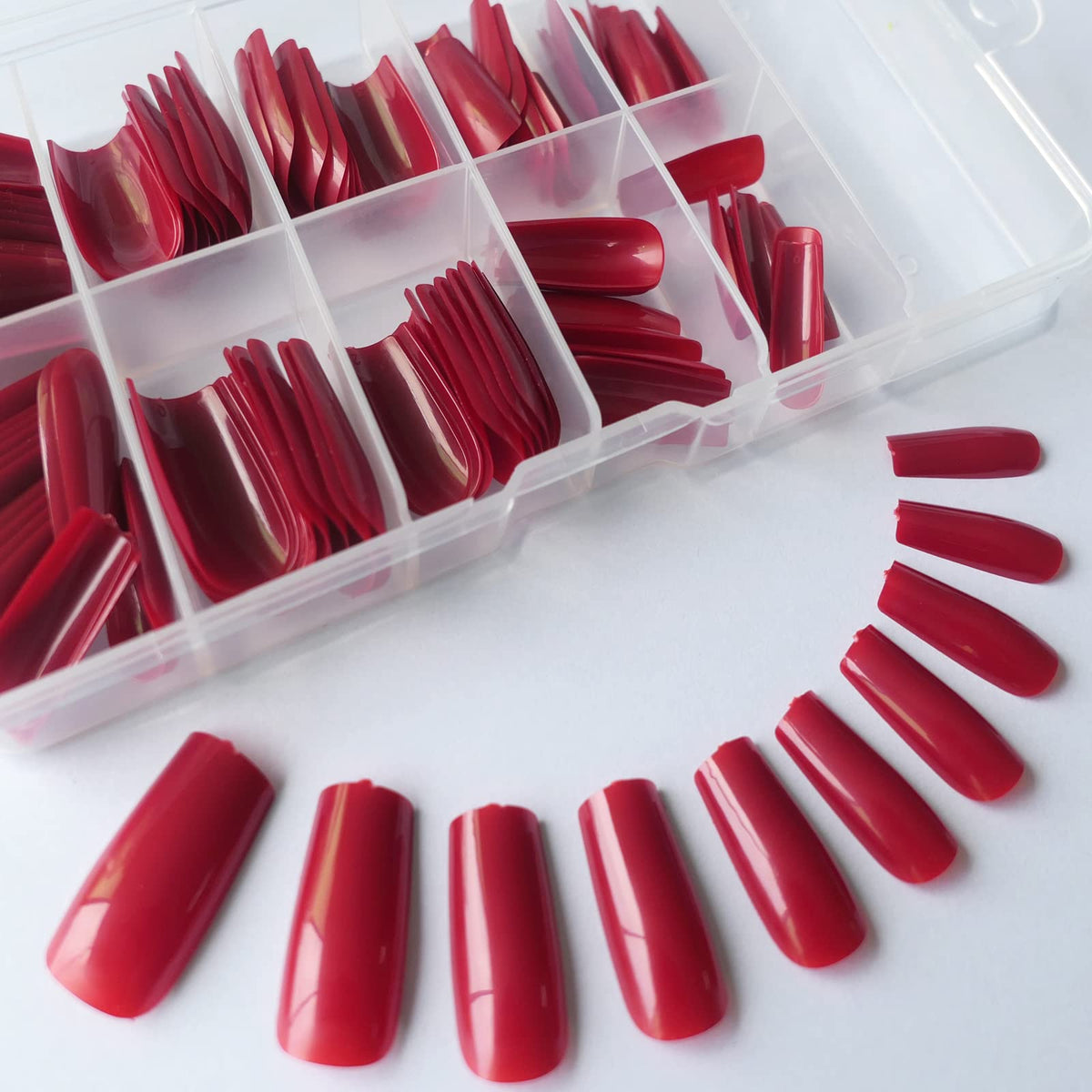Lifextol Medium Long Square Fake Nail 120PC Full Cover Acrylic Ballerina Press on Nails Art Square False Nail for Beginner Women and Girls Manicure(Red?