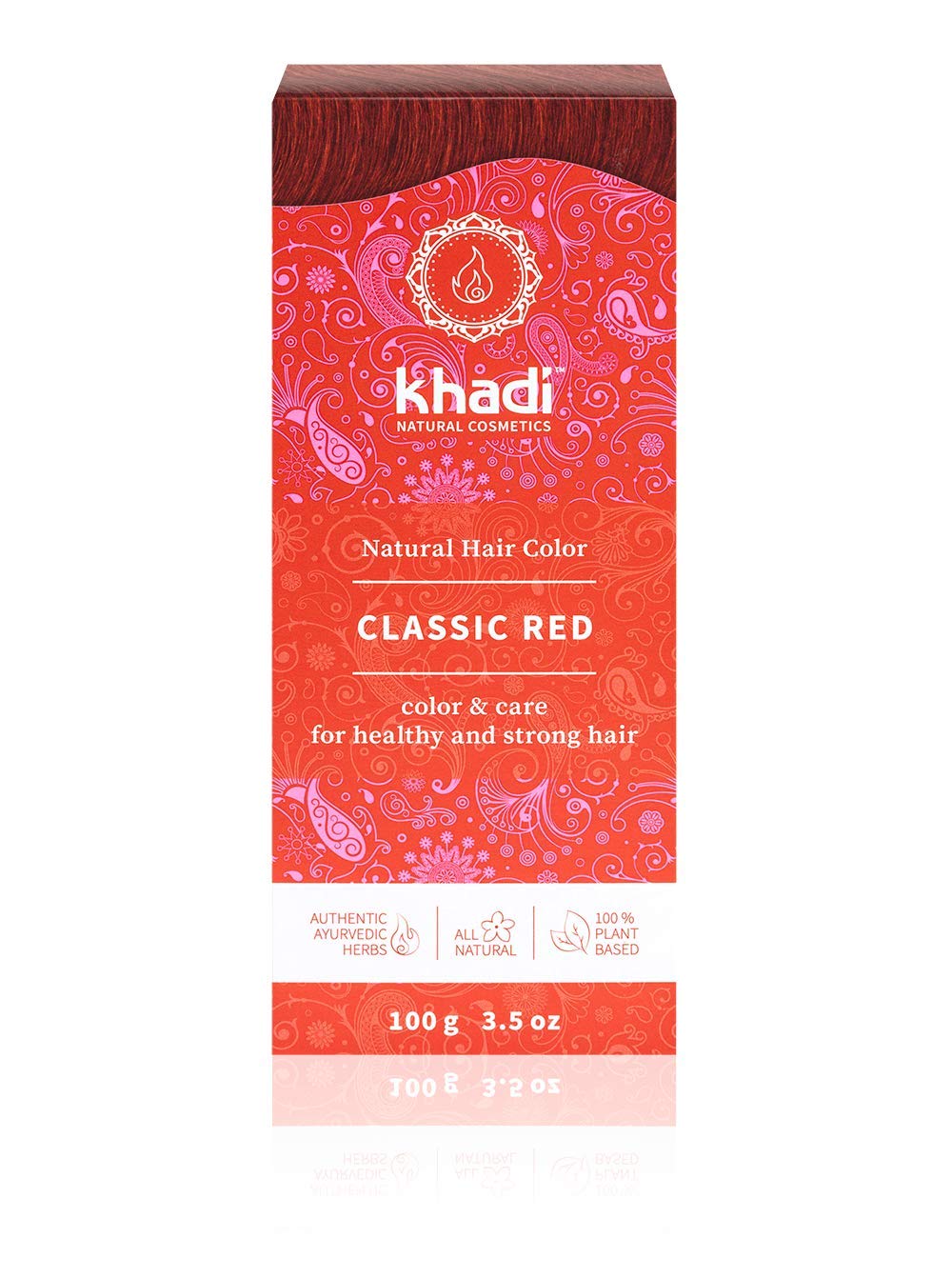 khadi Ayurvedic Natural Hair Color, 100% herbal, vegan, PPD & chemical free, certified natural cosmetics for healthy hair (CLASSIC RED, 1 Pack (1 x 3.5oz))