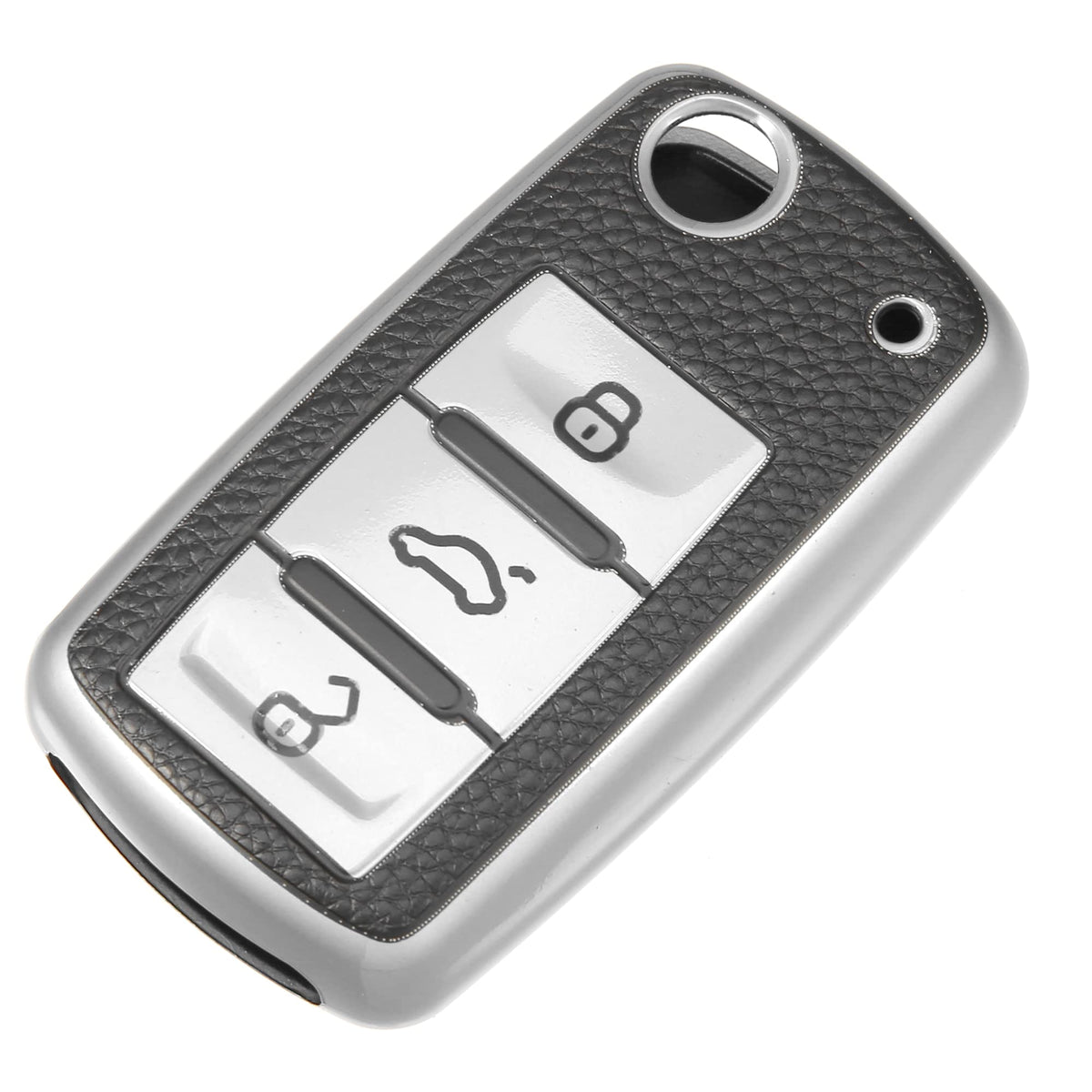 X AUTOHAUX TPU 3 Button Car Key Fob Case Cover for Volkswagen for Skoda for Seat Keyless Remote Key Protector Silver Tone Black