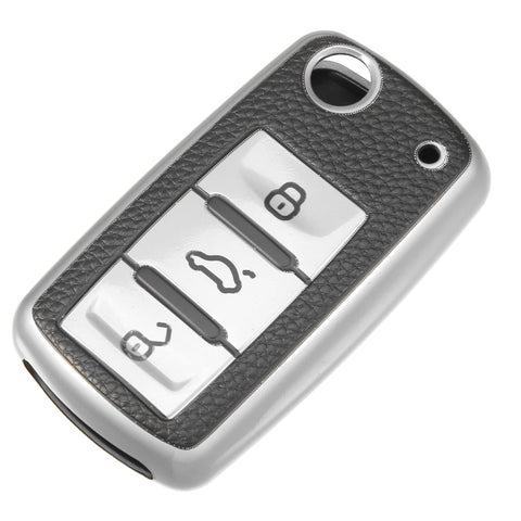 X AUTOHAUX TPU 3 Button Car Key Fob Case Cover for Volkswagen for Skoda for Seat Keyless Remote Key Protector Silver Tone Black