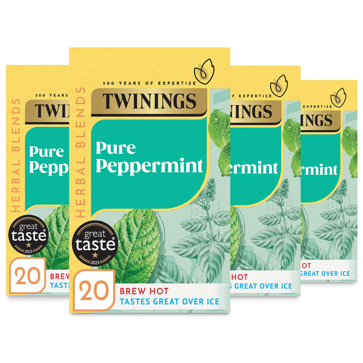 Twinings Pure Peppermint Flavoured Tea Bags - 80 Biodegradable Bags (Multipack of 4 x 20), Caffeine & Sugar Free Herbal Tea for Digestion & Refreshment, Natural Peppermint Flavor