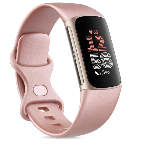 AK Sport Band Compatible with Fitbit Charge 6 Bands/Fitbit Charge 5 Bands Women Men, Classic Soft Replacement Straps Wristbands for Fitbit Charge 6/5 Fitness Tracker (Rose Gold,Large)