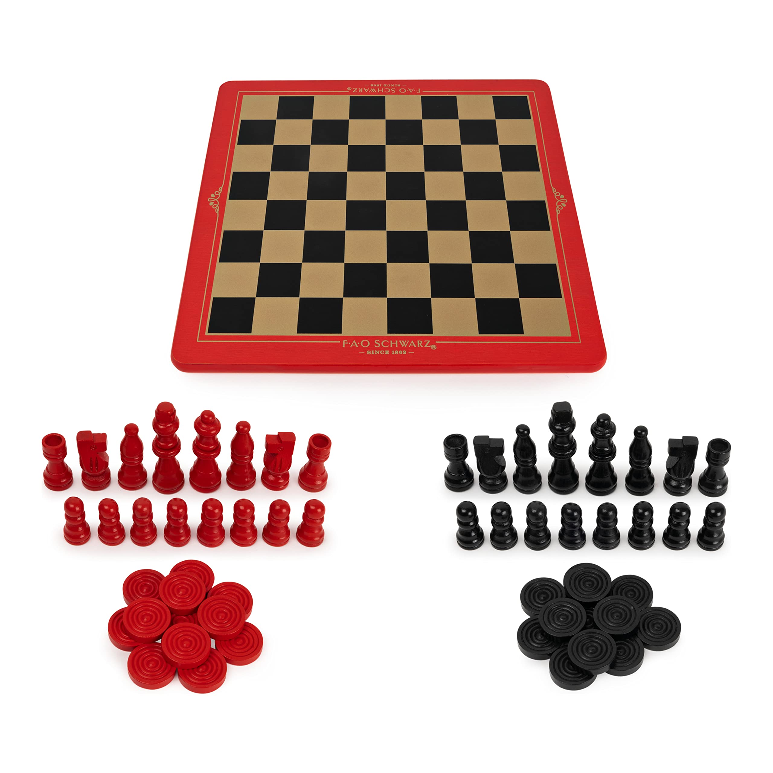 FAO Schwarz Wood Chess Checkers and Tic-Tac-Toe Set, Classic Strategy Games, Ages 6 and up