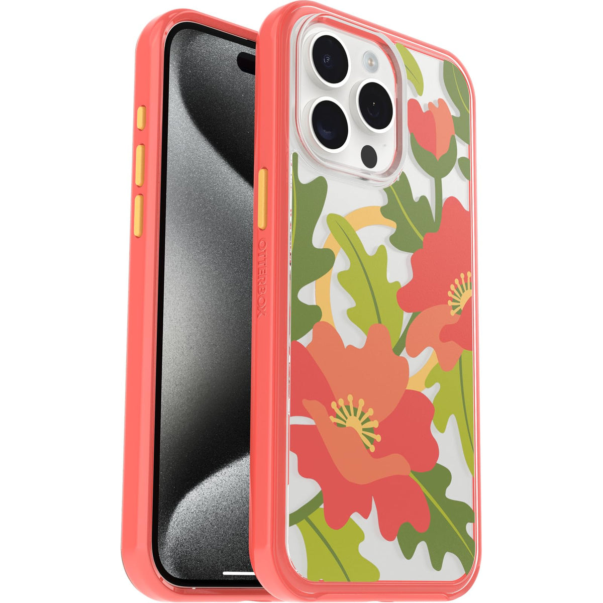 OtterBox Symmetry Clear MagSafe Case for Apple iPhone 15 Pro Max, Shockproof, Drop proof, Protective Thin Case, 3x Tested to Military Standard, Quilted Poppies
