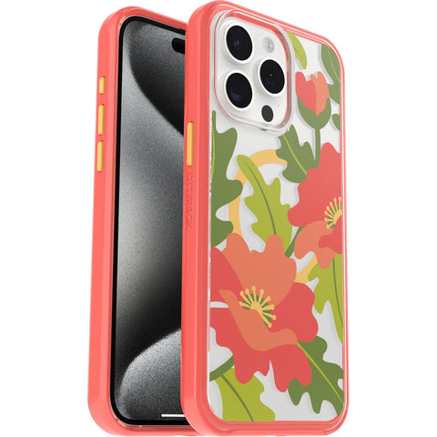 OtterBox Symmetry Clear MagSafe Case for Apple iPhone 15 Pro Max, Shockproof, Drop proof, Protective Thin Case, 3x Tested to Military Standard, Quilted Poppies
