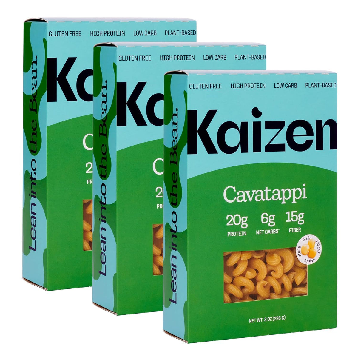 Kaizen Low Carb Keto Pasta Cavatappi - High Protein (20g), Gluten-Free, Keto-Friendly (6g Net), Plant-Based Lupini Noodles made w/High Fiber Lupin Flour - 8 ounces (Pack of 3)