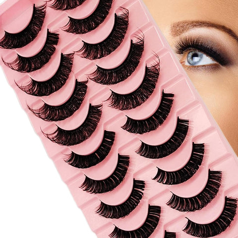 10 Pairs False Eyelashes 60D-Curl Russian Strip Lashes, Fluffy Eyelashes Wispy - Volume Fake Lashes Natural Eyelashes, Handmade Russian Lashes Eyelash Extensions, Lightweight and Soft Eyelashes