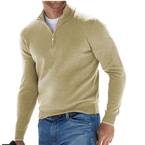 Letuwj Top polo shirt long sleeve V-neck wool fleece zipper men's casual Apricot S
