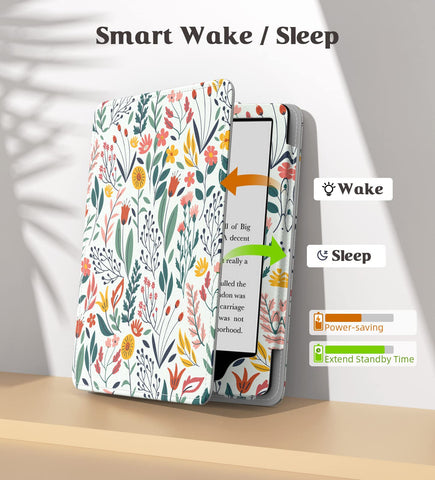 Moko Case for 6.8" Kindle Paperwhite (11th Generation-2021) and Kindle Paperwhite Signature Edition, Slim PU Shell Cover Case with Auto-Wake/Sleep for Kindle Paperwhite 2021, Flowers
