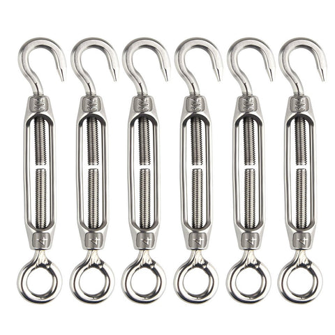 FEPITO 6 Pieces Turnbuckle Wire Tensioner M4 Stainless Steel Turnbuckle Tensioner Adjustable Turnbuckle Hook and Eye Set Heavy Duty