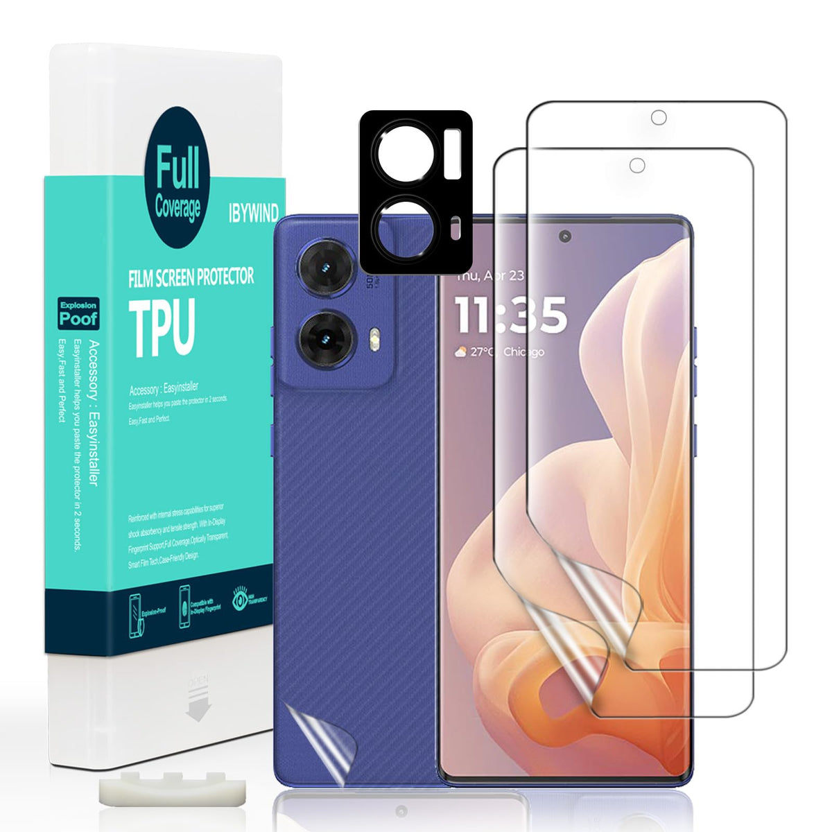 Ibywind 2 Pcs Screen Protector For Motorola Moto G85 5G,Flexible TPU Film,With 1Pc Camera Lens Protector,1Pc Back Film[Bubble Free][Easy Installation][HD Clear][Self-Healing]