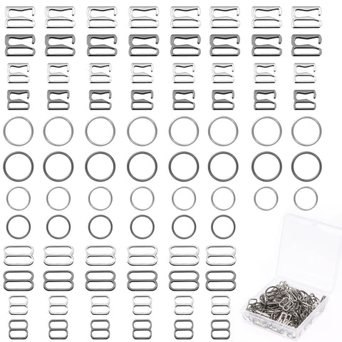 KALIONE 120pcs Bra Strap Hooks for Bikini Halter Swimsuit, Bra Strap Slider Replacement Kit, Metal Bathing Suit Clips Clasp Adjustment Slider for Slip Dress