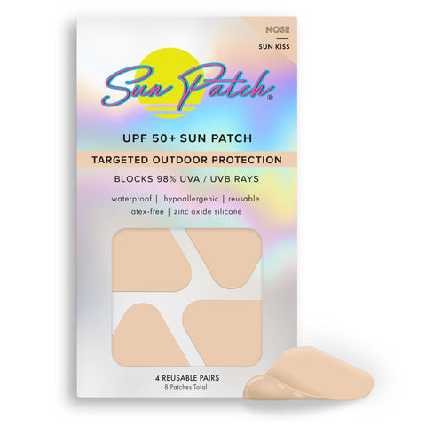 Sun Patch, Reusable Sunblock Patches for Nose, 100% Silicone Sunscreen Nose Patches for UV Protection, Face Stickers with UPF 50, 1 Pack/4 Patches, Sunkiss (Nude) (Golf, Surf, Swim, Ski & Snow)