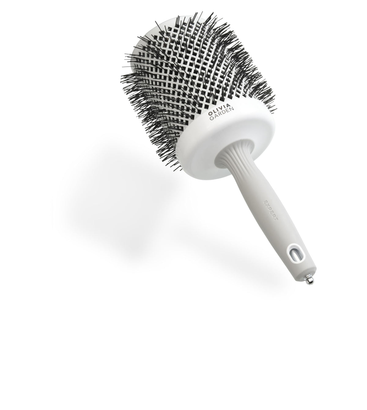 Olivia Garden Expert Blowout Shine - White & Grey - 80 - Ceramic Coated Round Brush for Smooth Blowout, Frizz-Free Hair & Radiant Shine