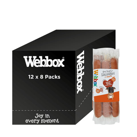 Webbox Hot Dog Sausages Dog Treats - Puppy Friendly, Individually Wrapped for Freshness, No Artificial Colours, Wheat & Grain Free (12 x 8 Packs)