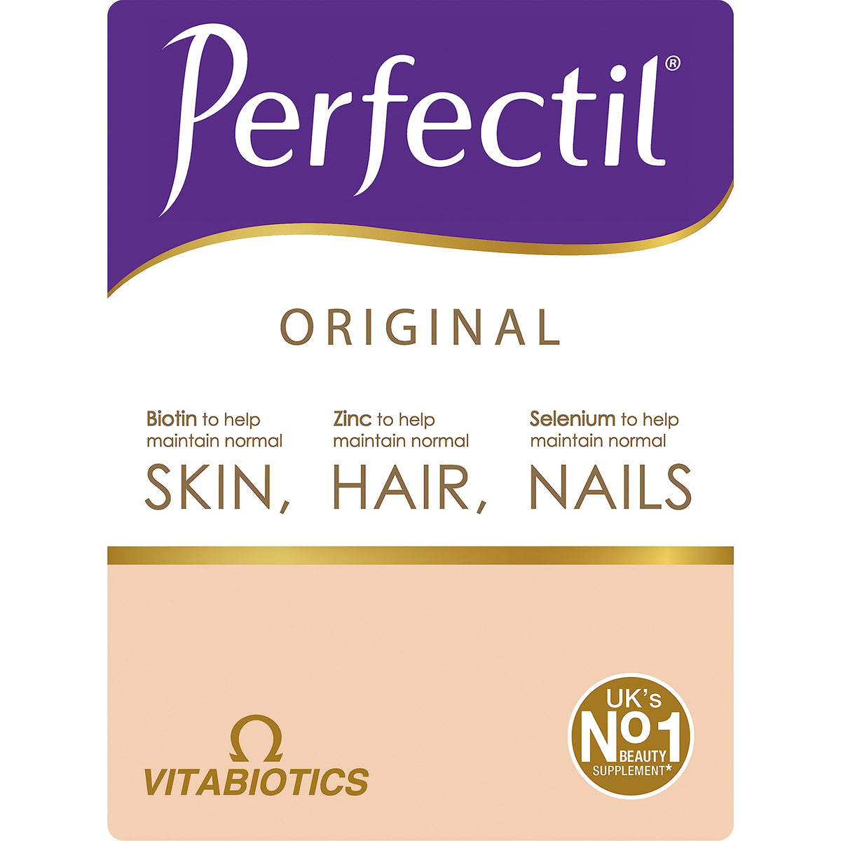 Perfectil Original Beauty Supplement for Hair Skin and Nails, One-A-Day Formula, 90 Unflavoured Tablets, 90-Day Supply, by Vitabiotics