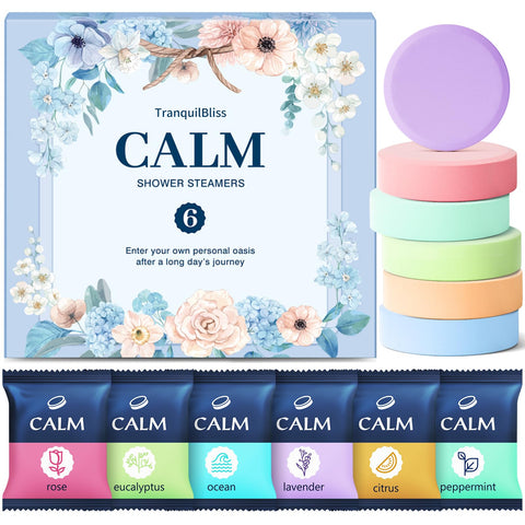 TranquilBliss Easter Basket Stuffers Shower Steamers 6 Count, Nice Gifts Set with Natural Ingredients, 6 Different Scents & Individually Wrapped, Ideal as Holiday Gift for Her, Friends, Mom