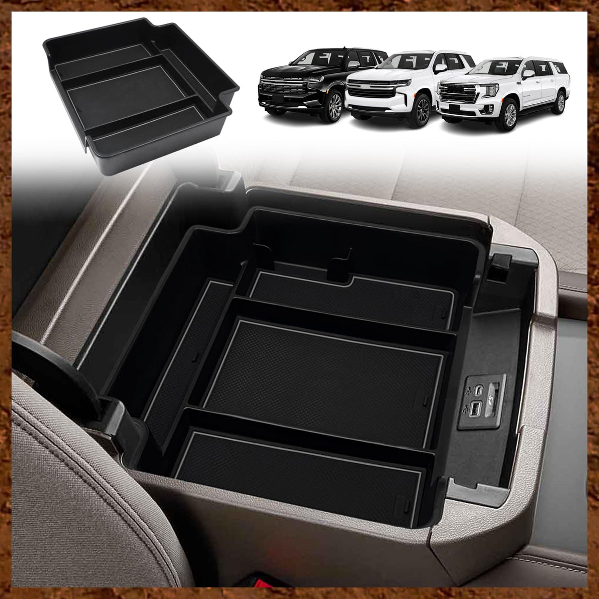 Muslogy for 2021-2024 Yukon Tahoe Suburban Center Console Tray Middle Console Organizer ABS Armrest Storage Box Compatible with GMC Yukon Tahoe Suburban 2021 2022 2023 Not for Sliding Console(Grey)