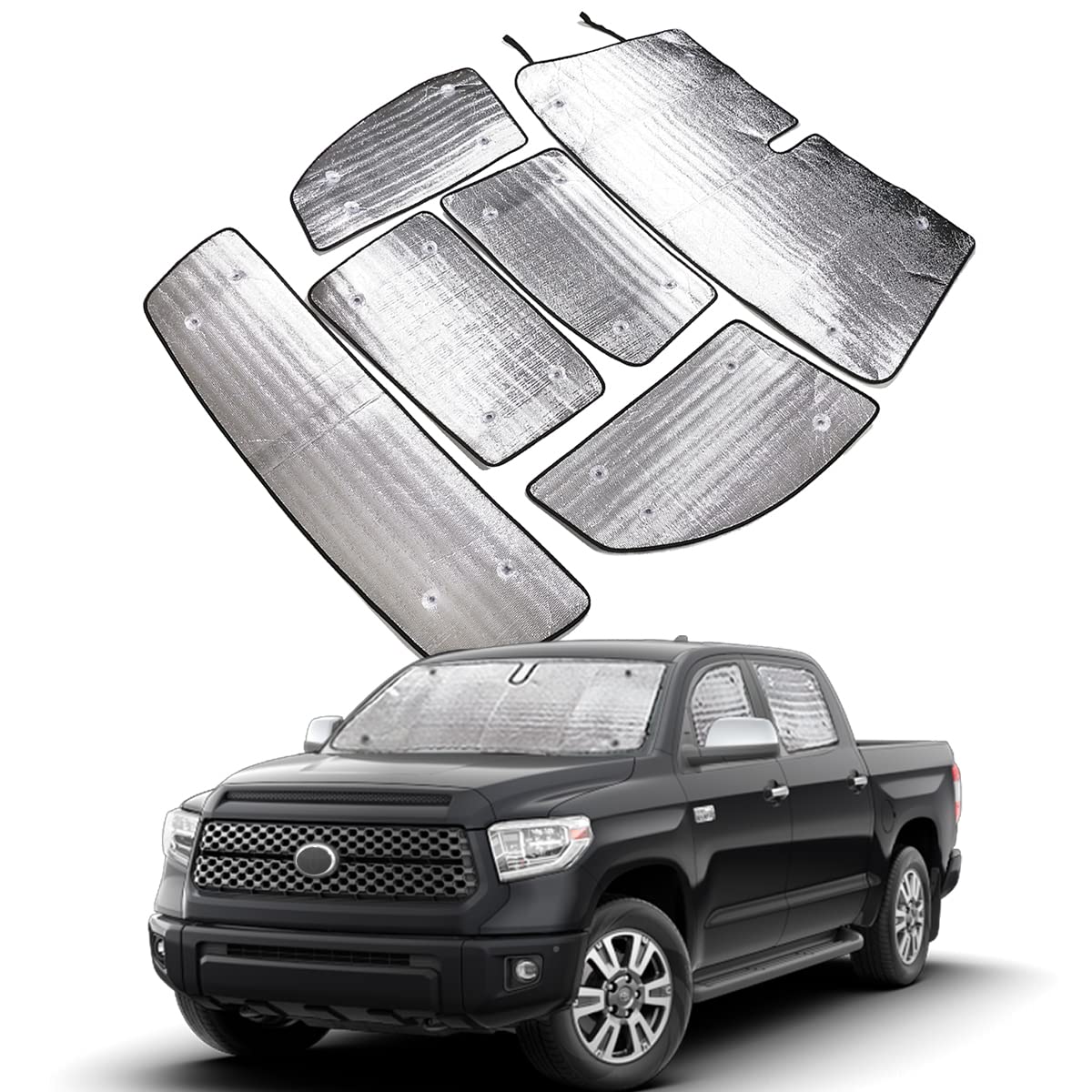 Car 6 Pieces Set Windshield Sun Shade |240T Reflective Fabric Blocks Sun| Car Accessories,UV Reflecting Foldable Sun Shield Keeps Your Vehicle Cool, Sunshield Compatible with Toyota Tundra