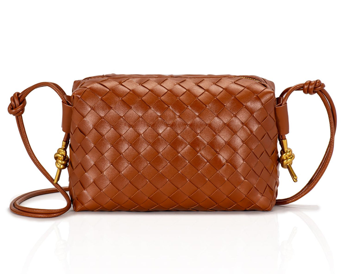 GASSDA Woven Crossbody Bags for Women,Woven Purses Small Shuoulder Bag for Women Woven Leather Handbags Purses for Women (Reddish Brown)