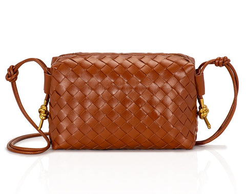 GASSDA Woven Crossbody Bags for Women,Woven Purses Small Shuoulder Bag for Women Woven Leather Handbags Purses for Women (Reddish Brown)
