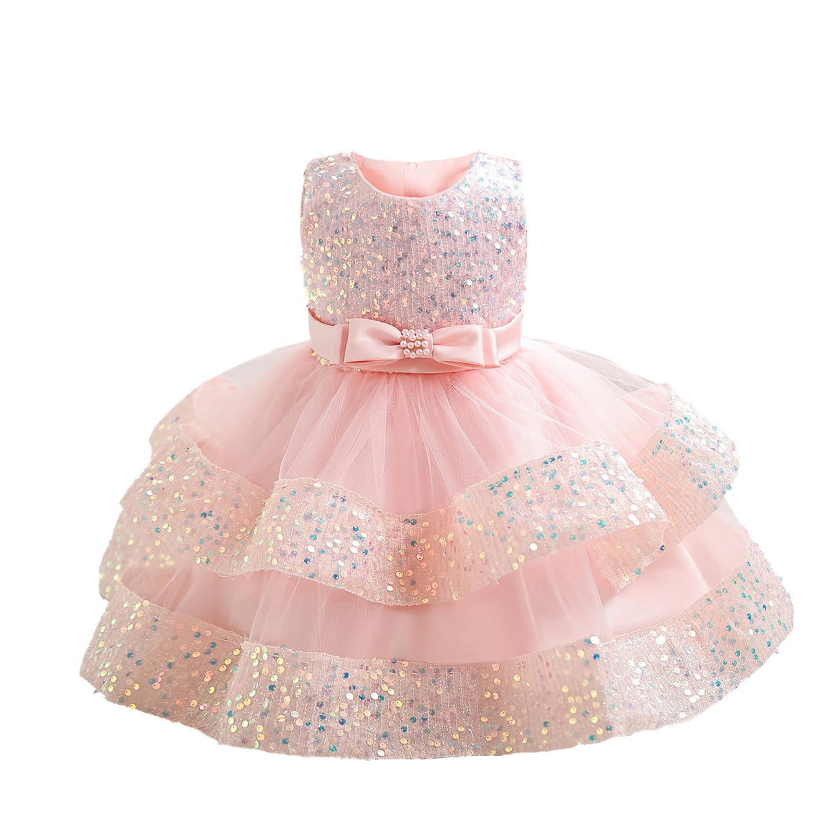 Miipat Baby Girl Dress Tulle Sequin Sleeveless Princess Toddler Girl Party Dresses Formal Flower Girls Birthday Wedding Dress Pink 120 4-5 Years