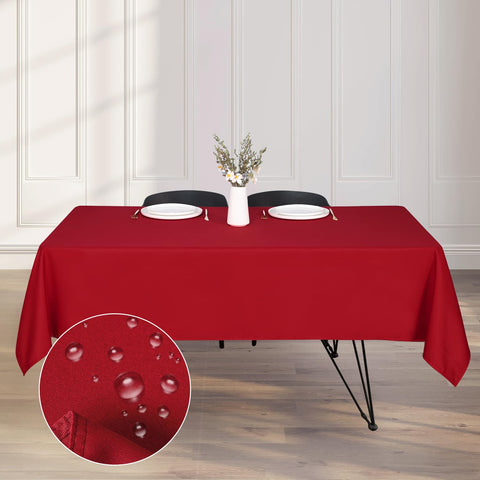 Kapwall Wipe Clean Tablecloth - 54X95Inch (137X240cm) Waterproof Rectangle tablecloth, Polyester Outdoor Table cloth for 8 to 10 Seater Dining Table Cover for Kitchen.(Red)