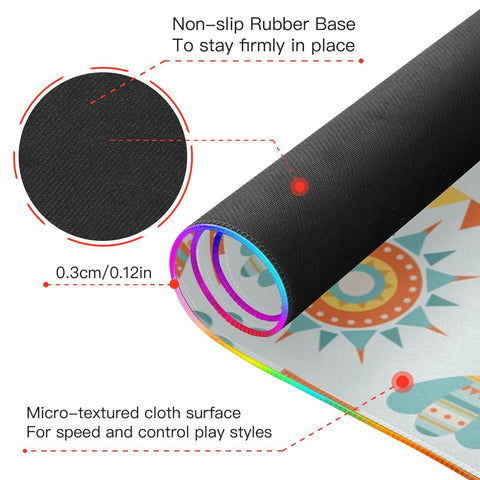 Ethnic Floral Mandalas Wireless Charging Mouse Pad for Mobile Phone Extra Large Gaming Mousepad with 13 Lighting Modes Computer Mat for Gaming MacBook PC Laptop Desk Office Home