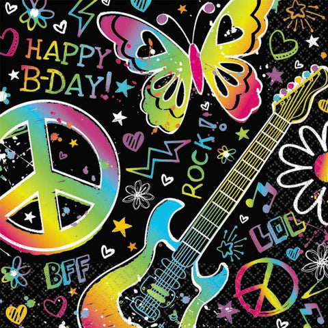 Amscan Groovy Neon Doodle Birthday Party Lunch Napkins Tableware (16 Pack), 6.5" x 6.5", Multicolor