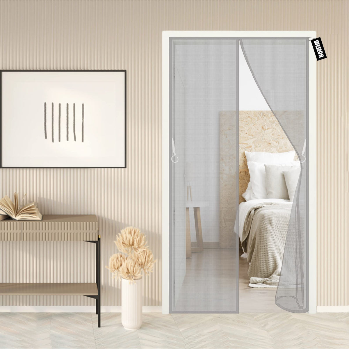 Magnetic Fly Screen Door 85x220cm(33x87inch) Heavy Duty Patio Insect Door Screen,Top-to-Bottom Seal Automatically,for Bedroom/Balcony/Kitchen,Gray A