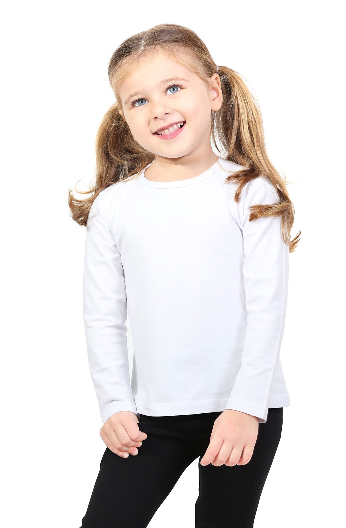 Lilax Girls' Basic Long Sleeve Round Neck Cotton T-Shirt 3T White