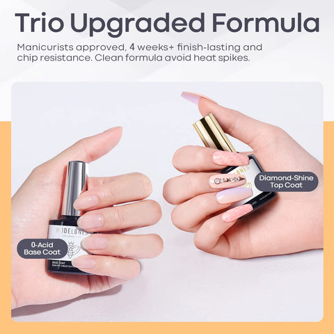 Modelones Gel Top Coat and Base Coat, 2Pcs 10ml Gel Nail Polish No Wipe Top and Base Coat Set, Glossy Shine Long Lasting LED Soak Off For Home DIY and Nail Salon