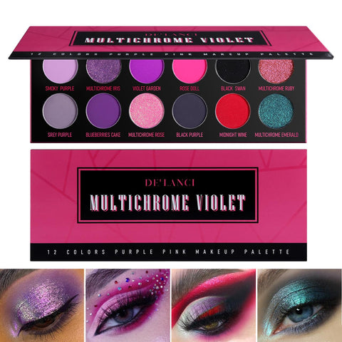 Afflano Goth Purple Multichrome Eyeshadow Palette Shimmery, Duo Chrome Purple Pink Eye Shadow Palette Highly Pigmented, Holographic Black Red Metallic Glitter Violet Smoky Eye Makeup Palette