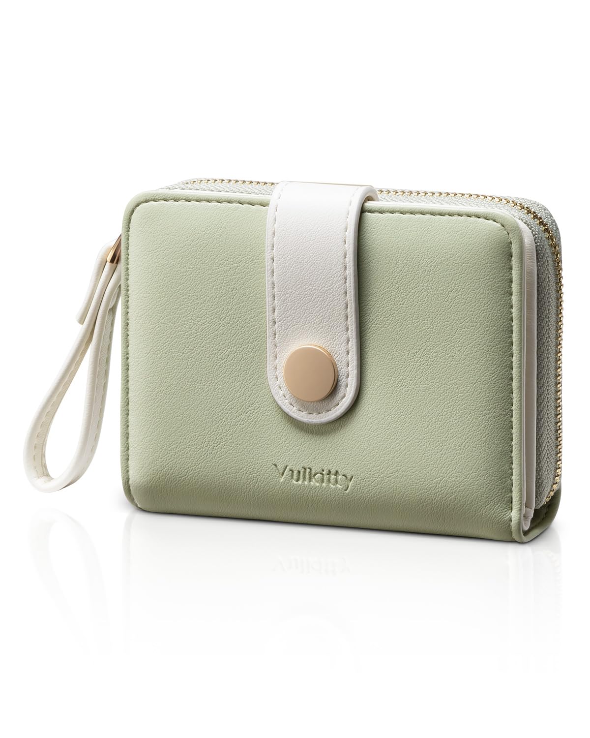 Vulkitty Wallet for Women,Leather Bifold Women Purses Compact Credit Card Holder with ID Window, Coins Zipper Pocket and Lanyard