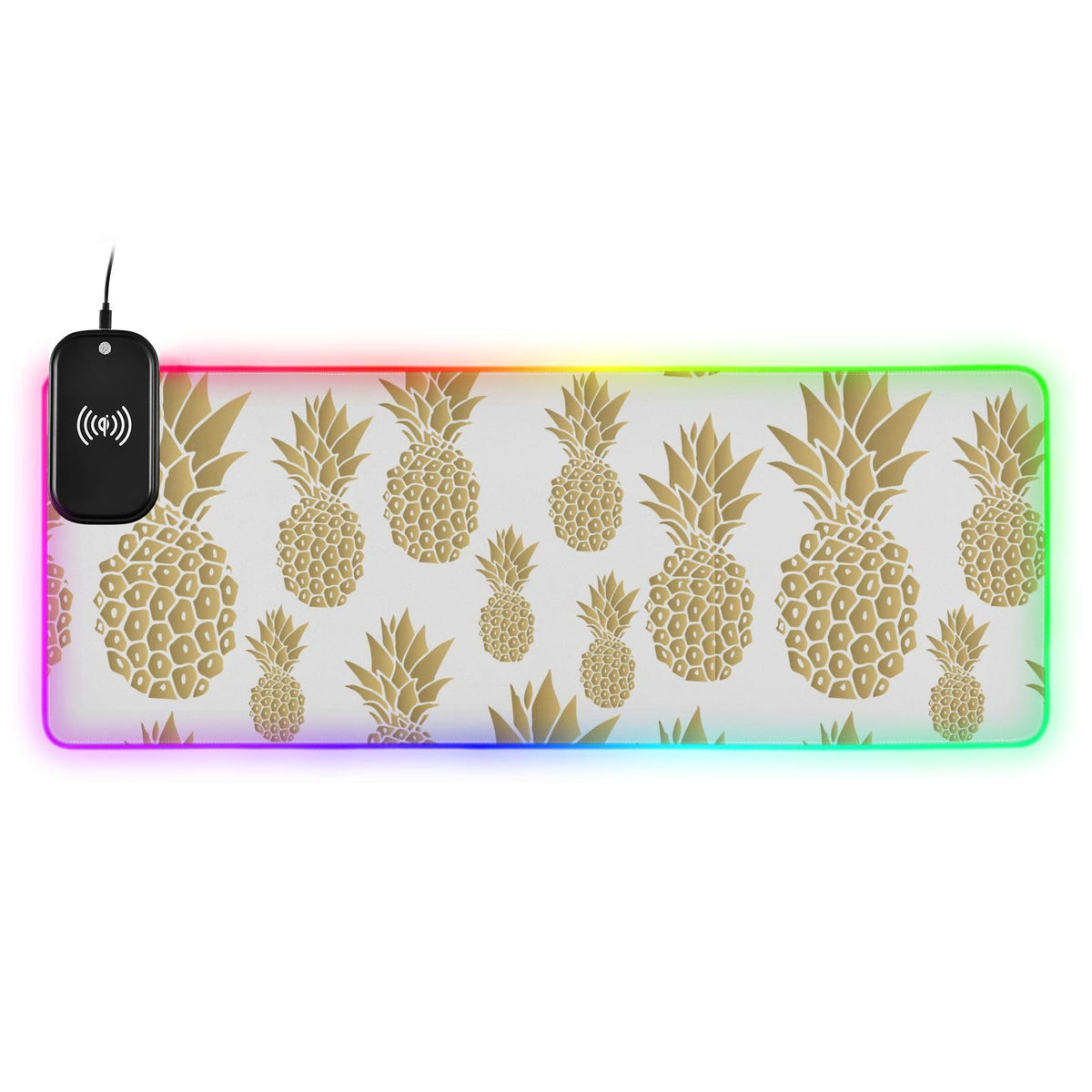 Gold Pineapple Wireless Charging Mouse Pad for Mobile Phone Extra Large Gaming Mousepad with 13 Lighting Modes Keyboard Mat for Gaming MacBook PC Laptop Desk Office Home