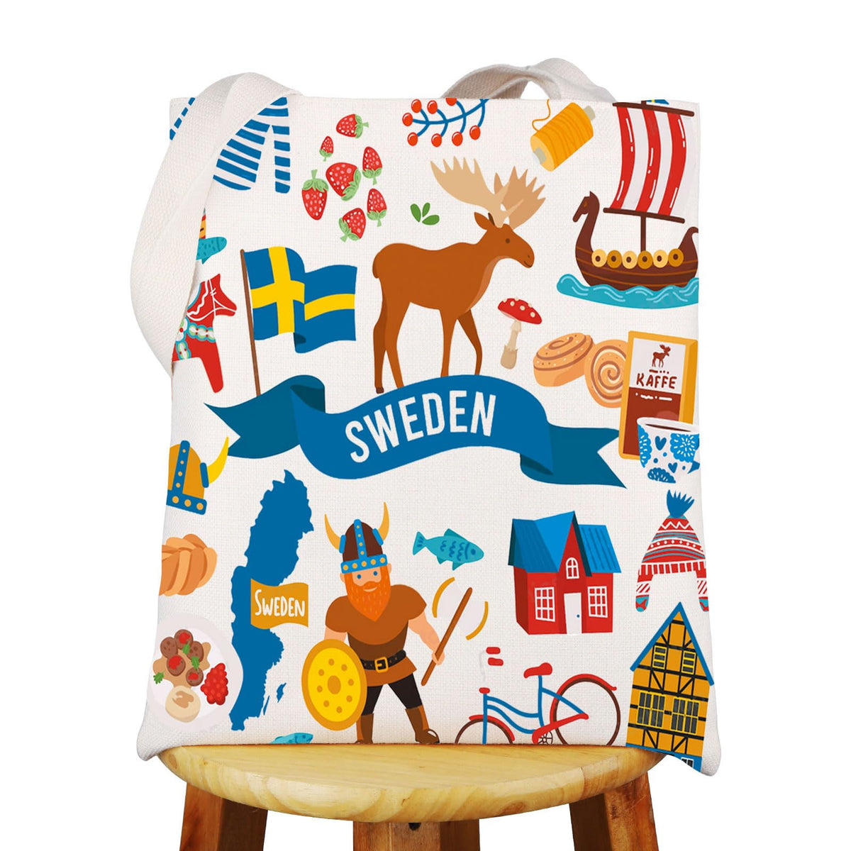 WZMPA Sweden Travel Tote Bag Stockholm Trip Gift Swedish National Animal Elk Reusable Grocery Bag Sweden Tour Merchandise (Sweden TG)