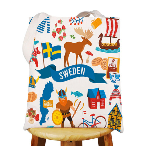 WZMPA Sweden Travel Tote Bag Stockholm Trip Gift Swedish National Animal Elk Reusable Grocery Bag Sweden Tour Merchandise (Sweden TG)