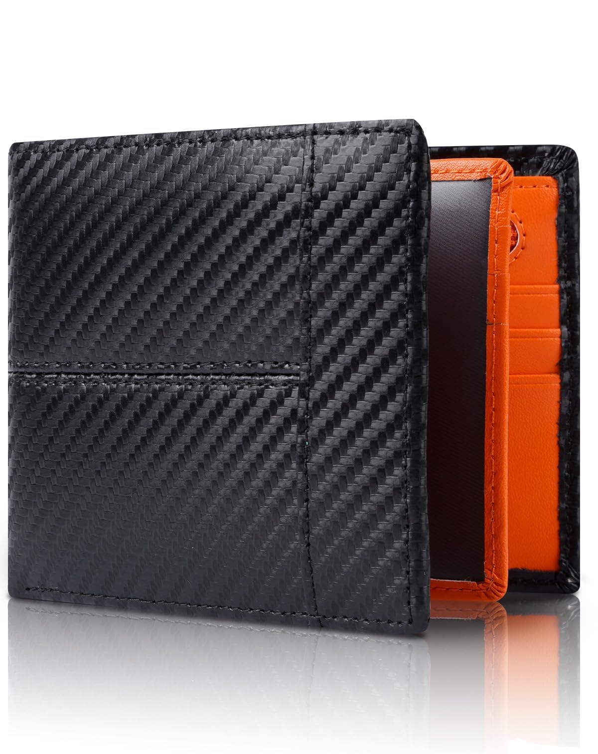 Swallowmall Mens Wallet RFID Blocking Leather Wallets for Men Bifold Wallets, 1 ID Window 15 Card Slots Genuine Wallet Leather Zip Coin Pocket
