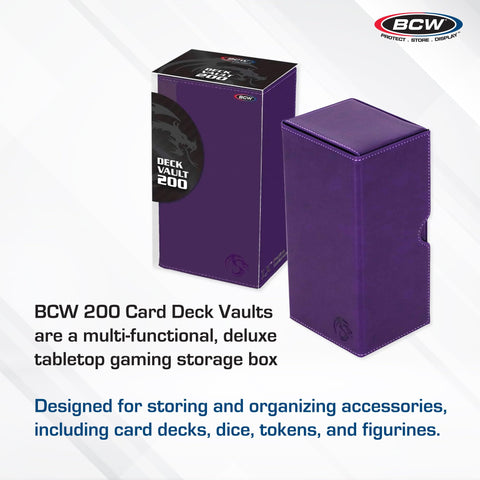 BCW Deck Vault-LX 200 - Purple | Premium Card Deck Box with 100 Sleeved Card Capacity, Magnetic Closure, and Dice Tray | For Magic Commander, Pokemon, Yu Gi Oh