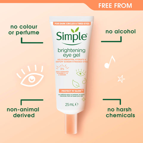 Simple Protect 'N' Glow Express Glow Clay Polish Cleanser, 1x 150 ml + Triple Protect Moisturiser, 1x 40 ml + Brightening Eye Gel, 1x 25 ml - Set of 3