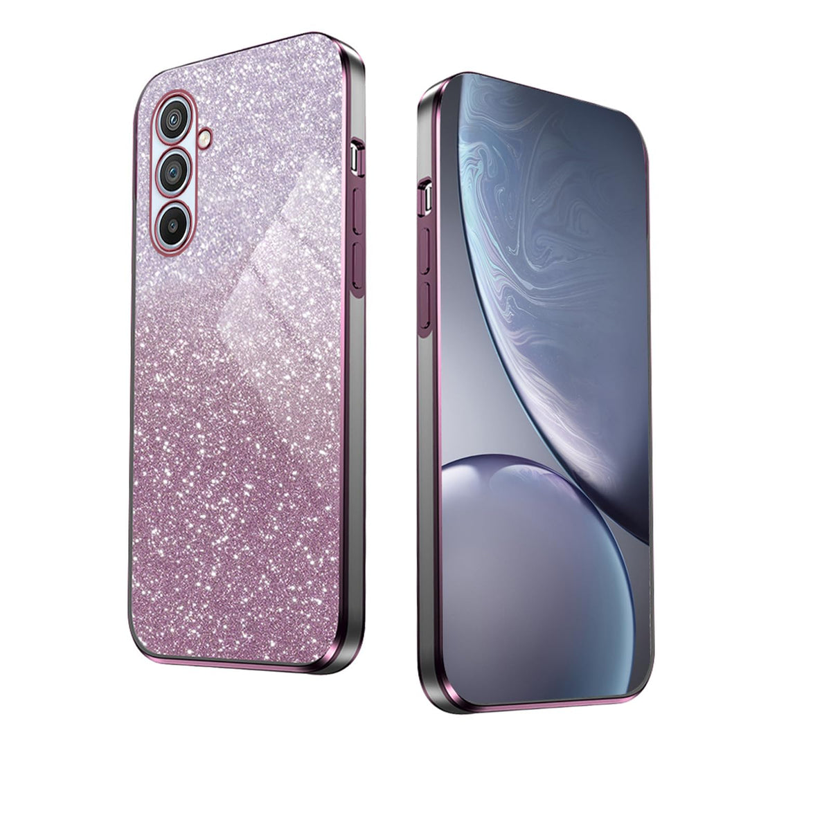 WBWONE Glitter Case for Samsung Galaxy M34 5G Case, Electroplated Edge, Flexible Protection, Shockproof Soft Cover Shell with Glitter Stickers - Pink