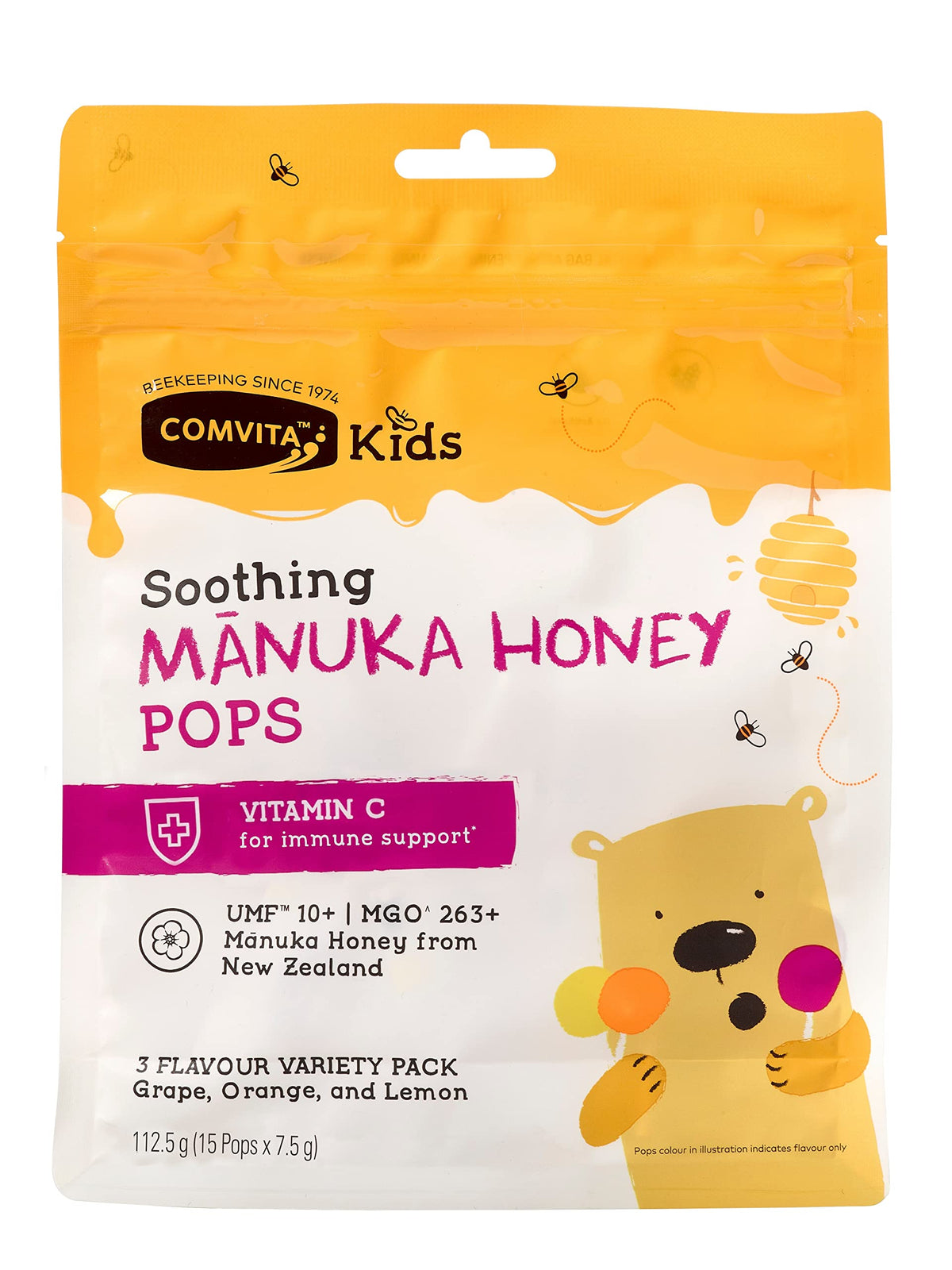 Comvita Kids Manuka Honey 3 Flavour Variety Pack 15 Lollipops