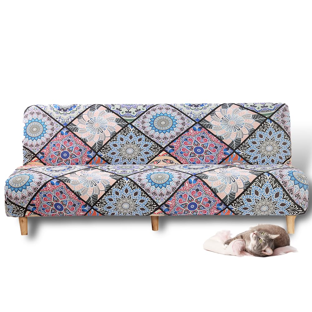 jianyana Armless Sofa Bed Cover, Sofa Bed Cover 3 Seater Armless Stretch Fit Sofa Covers, Durable Elastic Spandex(Bohemia)