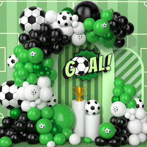 Ousuga Football Balloon Arch Kit 134Pcs, Black Green Balloons Black Green White Soccer Theme Garland Metallic Green With Print Foil Balloons Kid Boy Men Birthday Anniversary Party Celebration Supply