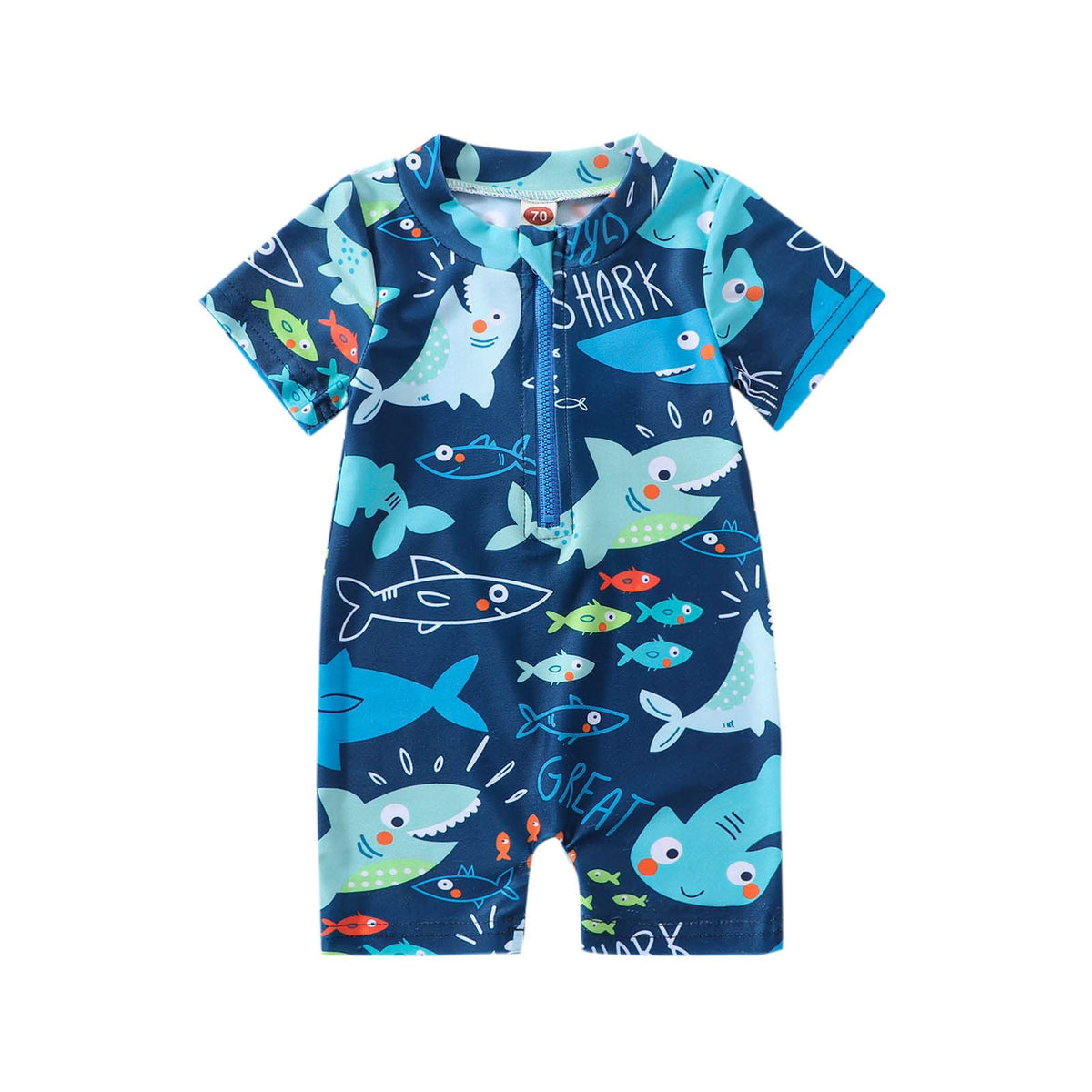 Baby Boy Swimsuit Infant Rash Guard Swimwear One Piece Short Sleeve Zipper Swimwear Sun Protection Bathing Suit (Blue, 6-12 Months)