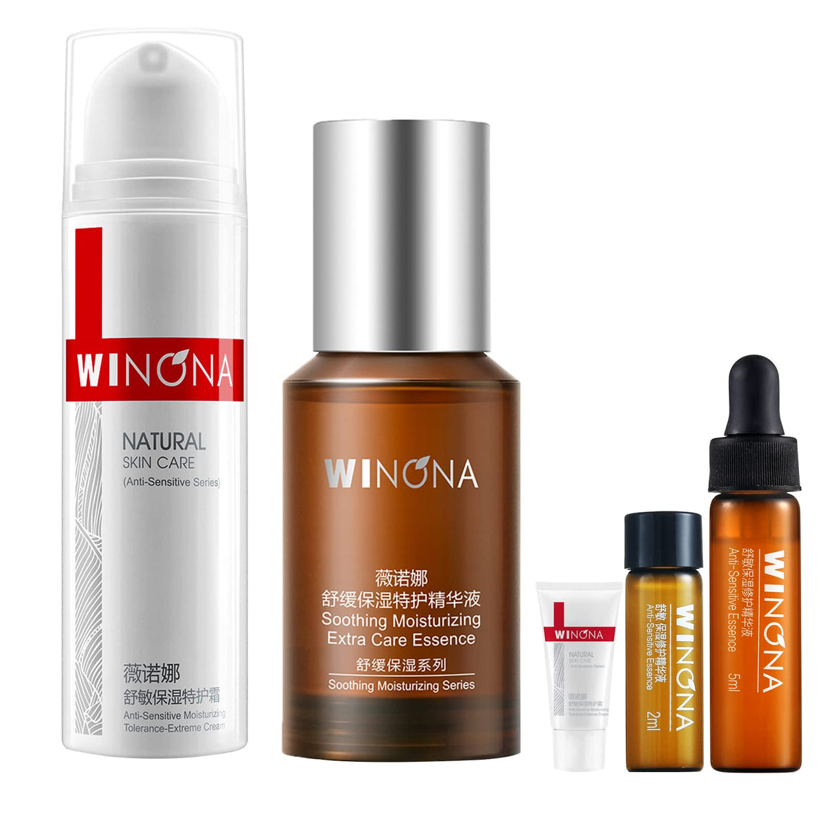 WINONA Natural Skin Care Sets with Face Cleanser,Face Toner,Moisturizer Face Cream,Hydrating Soothing Moisturizing for Sensitive Dry Skin